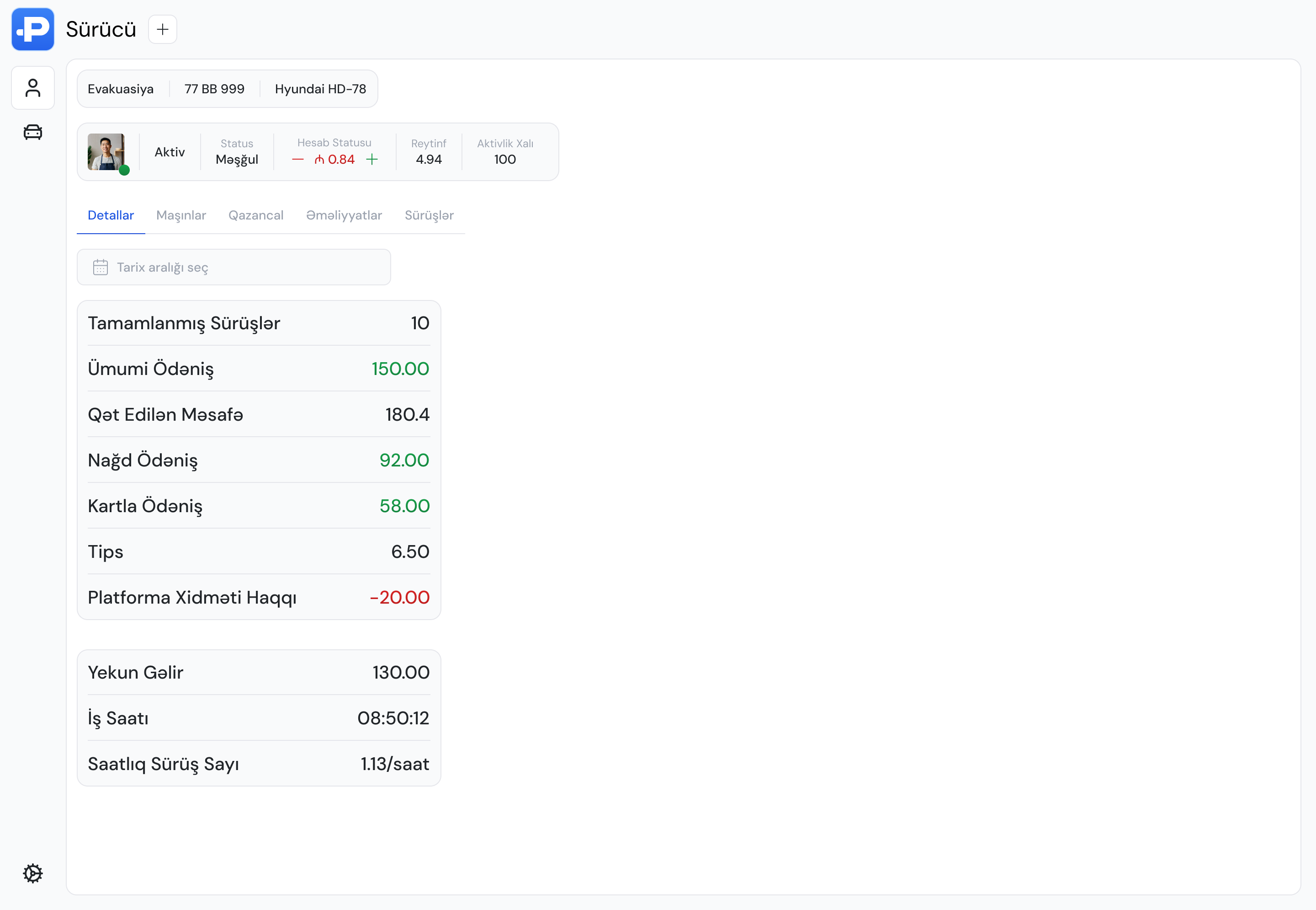 Hər bir sürücnüzün ayrılıqda gəlirlərini və performansını izləyin